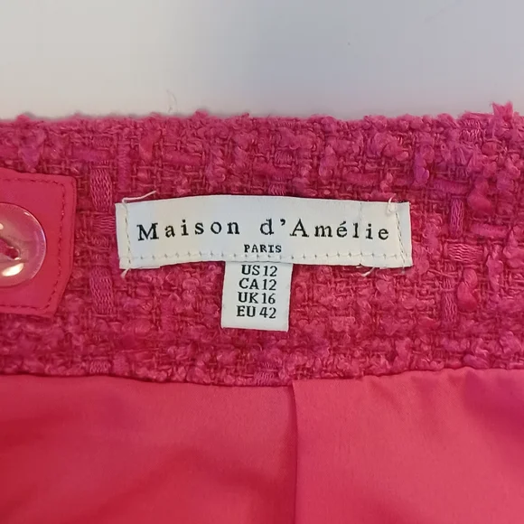 Maison d' Amelie Paris Textured Boucle Mini Skirt Women's Sz 12 Hot Pink Fuscia - Picture 4 of 8